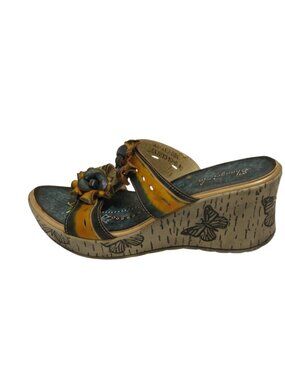 Shangri-La Teal and Apricot Wedge Sandals